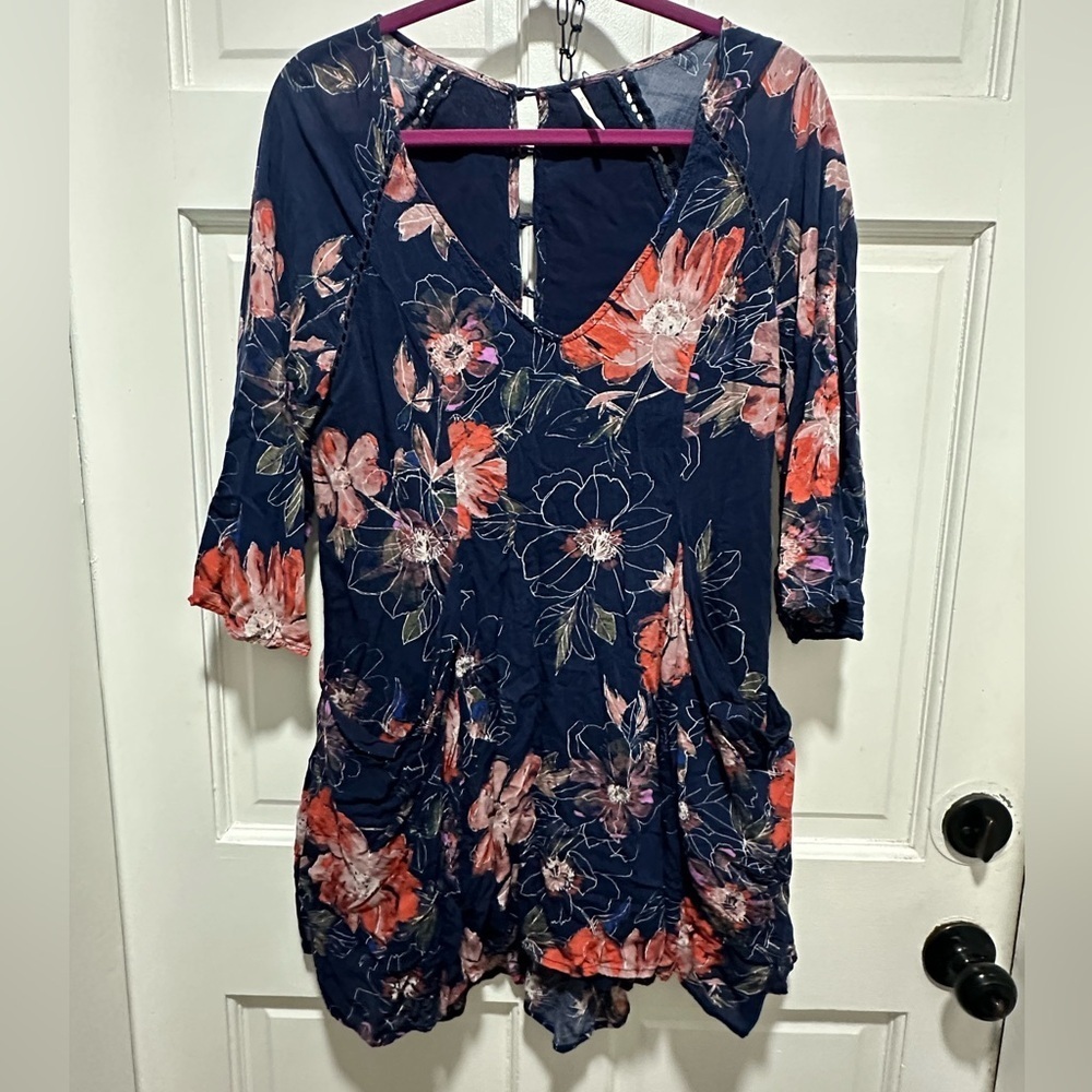 Free People All Eyes On You Floral Mini Dress Navy Size 6 - Picture 3 of 3